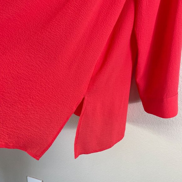 Catherines Womens Plus 2X Coral Button Up Blouse Roll Tab Sleeve Pocket Shirt - Picture 11 of 11